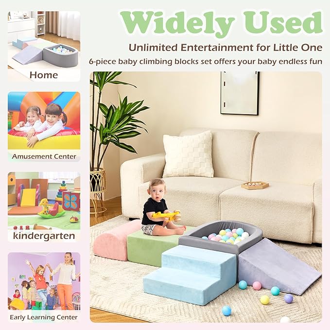 Climbing Toys for Toddlers 1-3, Foam Climbing Blocks with Ball Pit for Baby, 5-Piece Soft Toddlers Climbing Toy Indoor,Climbing Crawling Toys Soft Foam Blocks Activity Play Set(Balls not Included)