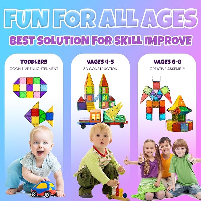 Magnetic Building Tiles for Kids, 100 Pcs Magnetic Building Blocks Set with 2 Cars, Construction Magna Tiles, STEM Sensory Stacking Educational Toys Gifts 3+ Girls and Boys