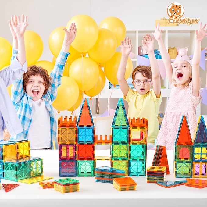 Magnetic Tiles, Magnet Tiles, 100 Pcs Magnetic Building Blocks No Cars, Square Building Castle, Preschool Toys, STEM Stacking Construction Montessori Toys for Kids