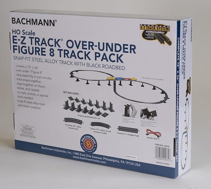Bachmann Trains Snap-Fit E-Z TRACK E-Z TRACK OVER-UNDER FIGURE 8 TRACK PACK - STEEL ALLOY Rail With Black Roadbed - HO Scale