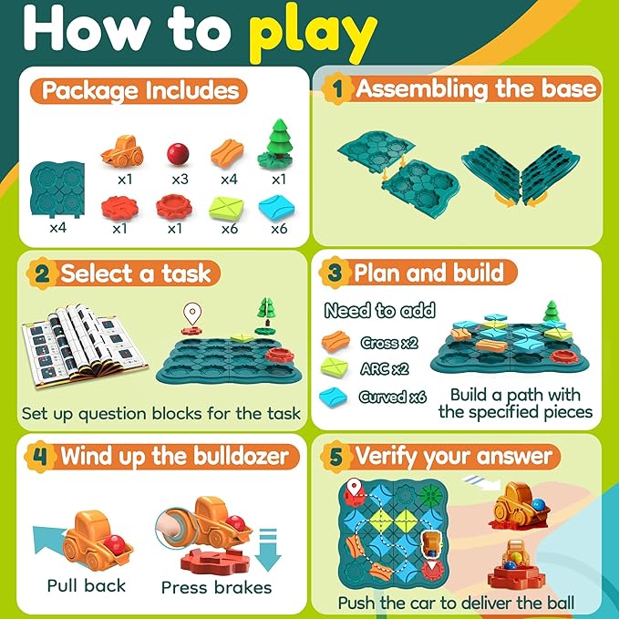 Kids Toys STEM Board Games - Logic Road Builder Brain Teasers Puzzles for 4 5 6 7 Year Old Boys Girls, Educational Montessori Birthday Gifts for Ages 4-8 Preschool Classroom Learning (28 PCS)