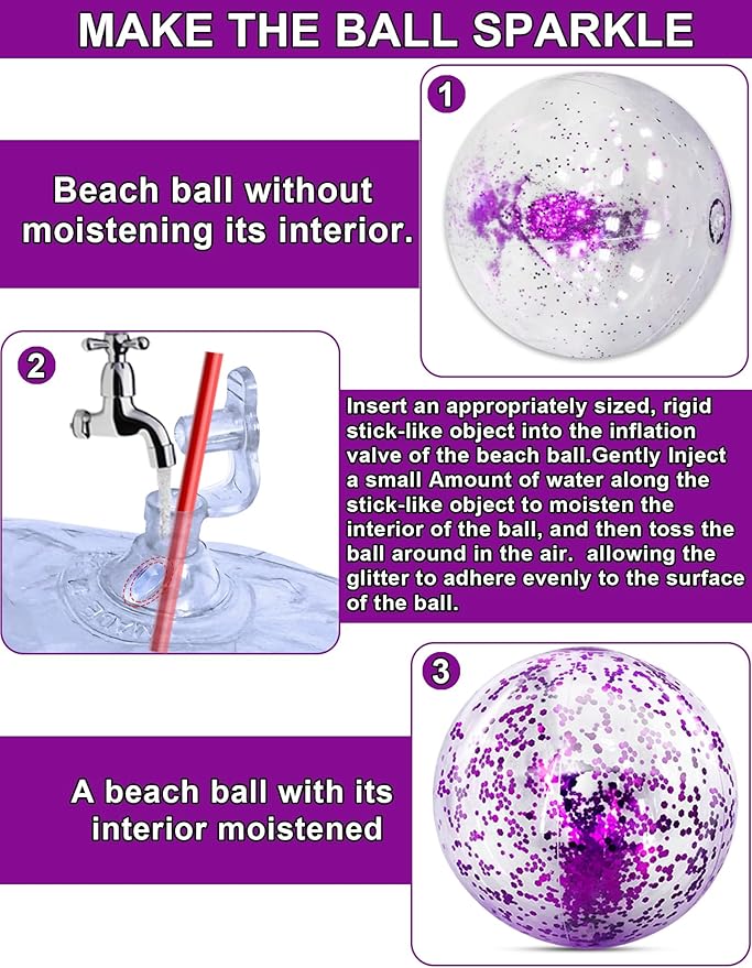 12 Pack Inflatable Beach Balls Bulk 16" Glitters Pool Toys Balls for Pool, Beach, Summer Pool Party - Swimming Pool Game Water Beach Toys Kid Party Favor Summer Decorations Blow Up Grape Beach Ball