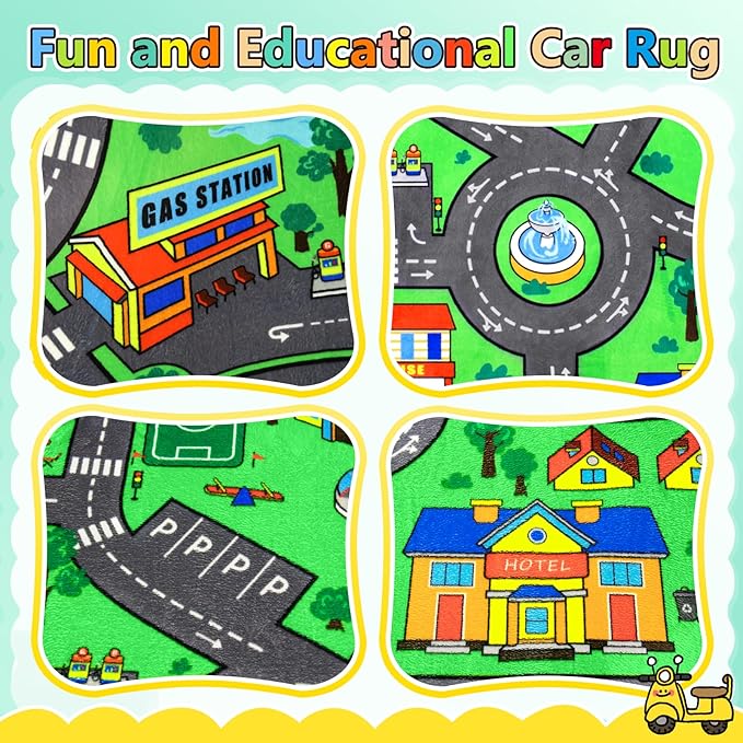Kids Rug, City Road Rug for Kids, 4x6 Ft Car Rugs for Toy Cars, Realistic Colors Perfect for Children and Baby Playmat, Non-Slip Classroom Carpet