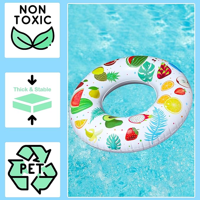 FindUWill 6 Pack Pool Floats Kids, Pool Swim Tubes Rings(4 Pack) - 4Pcs Inflatable Big Floaties Beach Swimming Toys with 2Pcs Beach Balls for Adults Raft Floaties Toddlers