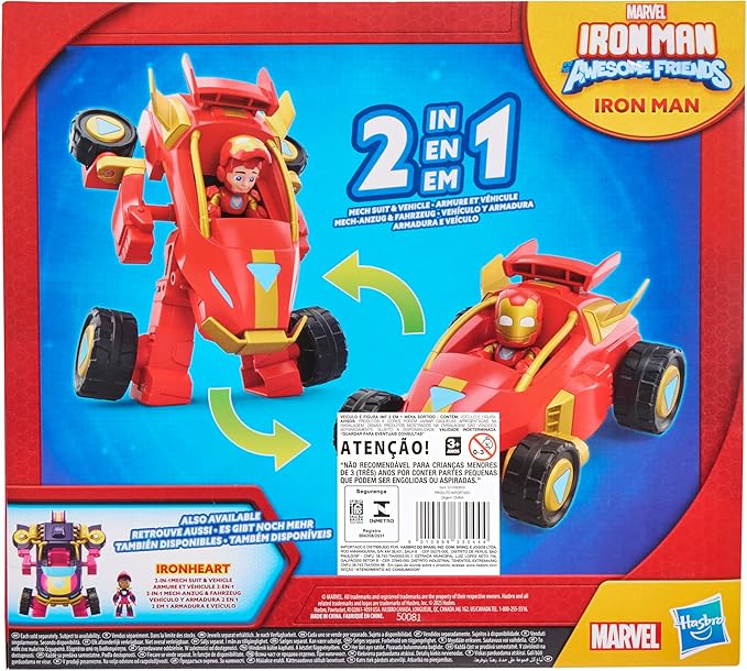 Marvel Iron Man and his Awesome Friends 2-in-1 Mech Suit & Vehicle, Action Figure & Toy Vehicle Set, 3-Inch-Scale Super Hero Toys, Ages 3+
