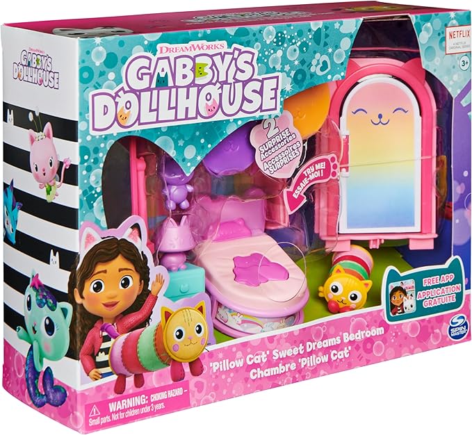 Gabby’s Dollhouse, Sweet Dreams Bedroom with Pillow Cat Figure and 3 Accessories, 3 Furniture and 2 Deliveries, Kids Toys for Ages 3 and up