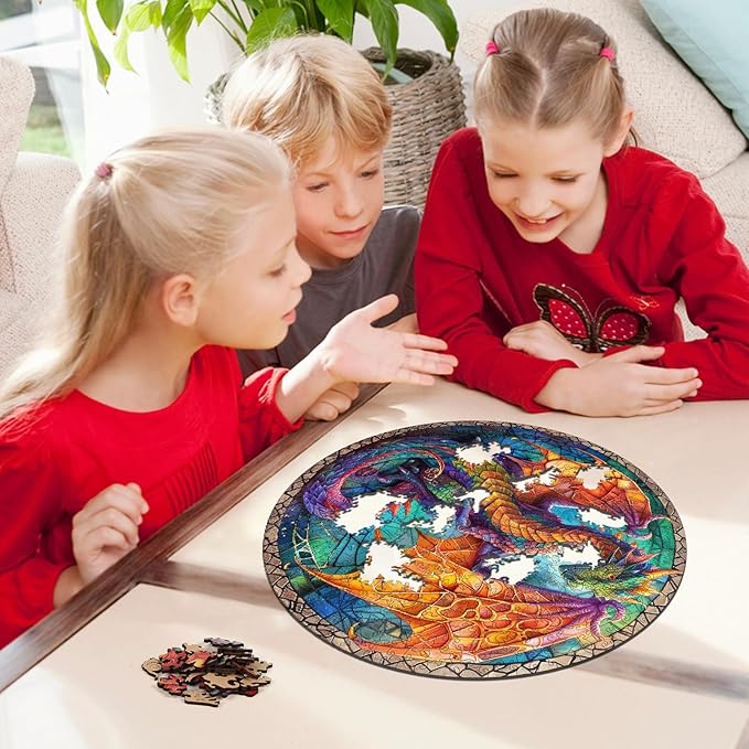 Wooden Puzzles for Adults, Winged Dinosaur Puzzle Color Challenge Jigsaw Puzzles 300 Piece Royal,12x12.6 in Thickened Unique Shapes Family Reunion Puzzle, Best Gift for Adults and Kids, Family Game