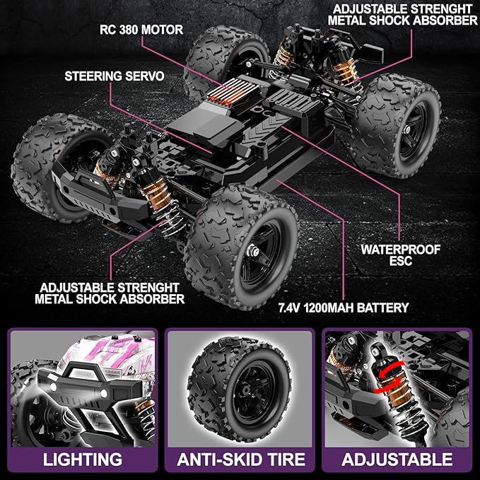 Pink Remote Control Car for Girls, 1:18 Fast rc Cars for Girls with 40+ KM/H 4WD Off-Road rc Truck, Includes 2 Rechargeable Batteries, 8 9 10 11 12 13 Year Old Girl Gifts