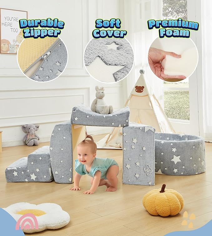 Foam Climbing Blocks with Ball Pit Designed for Toddlers Aged 1-3 -Great for Indoor Crawling, Inside Foam Playground Set for Little Ones to Active Playing -(Balls NOT Included) Stars