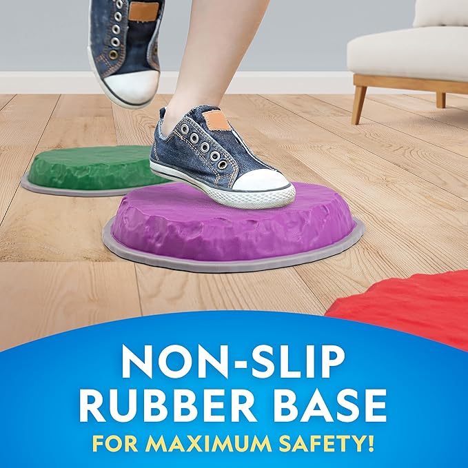 National Geographic Stepping Stones for Kids – 7 Durable, Non-Slip Stones Encourage Toddler Balance & Motor Skills, Indoor & Outdoor Toys, Balance Stones, Obstacle Course