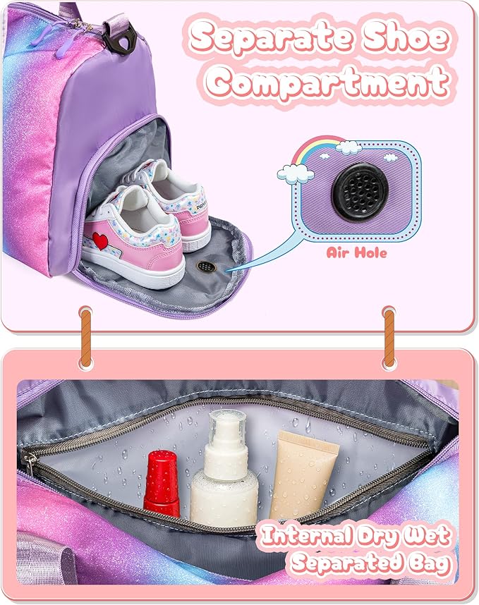 6 7 8 9 10 Year Old Girls Birthday Gift-Girl Gym Bag with Shoe Compartment, Kid Personalized Weekender Overnight Bags, Initial Travel Tote with Makeup Pouch, Easter Gifts for Teen (Letter Q)