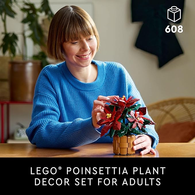 LEGO Icons Poinsettia Building Set - Artificial Flower Decorations & Centerpieces for Table, Adults Ages 18+ - 10370