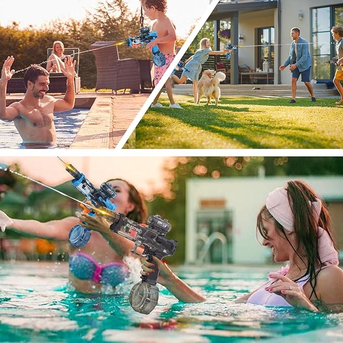Electric Water Gun for Adults Kids: Most Powerful Squirt Gun, Automatic high Powered Pressure Blaster watergun with Realistic Led Muzzle Flame,28-32 FT Range,Perfect Summer Gift Toys for Age 8-12