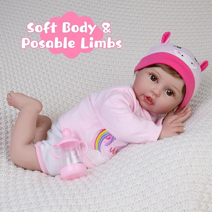 Lifelike Reborn Baby Dolls, 22-Inch Soft Cloth Body Realistic Baby Dolls with Clothes and Toy Accessories - Birthday Gift for Kids 3+