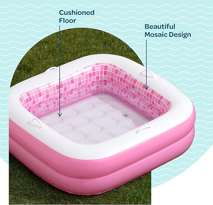 Inflatable Baby Pool for Toddlers 1-3, Handles, Soft Floor & Drain, 34"x10" Kiddie Pool, Blow Up Bathtub & Ball Pit, Summer Outside Kid Water Toy Outdoor Play First Birthday Gift for Girls Ages 1 2 3