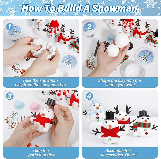 12 Pack Christmas Craft, DIY Snowman Kit for Kids, Build a Snowman Kit Indoor Decorations, Creative Kids Air Dry Modeling Clay, Xmas Activities Snowman Making Kit Toys for Holiday Favor Supplies
