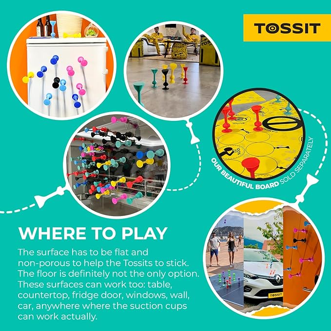 TOSSIT Game Suction Cup Darts, Toss Game Perfect Family and Party, Silicone Throwing Game for Backyard, Indoor and Outdoor Fun, Twin Pack, Purple Green Blue Yellow