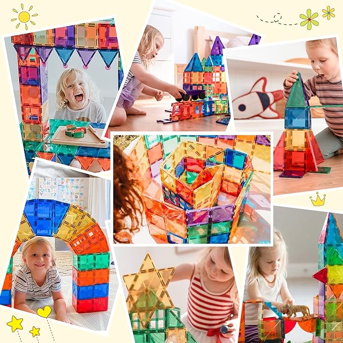 Magnetic Tiles for Kids Ages 3-5 4-8 STEM Educational Gifts Toys for 3 4 5 6 7+ Year Old Boys Girls Magnet Building Blocks Beginner Set Sensory Toddler Toys for Age 3-4 Christmas Birthday
