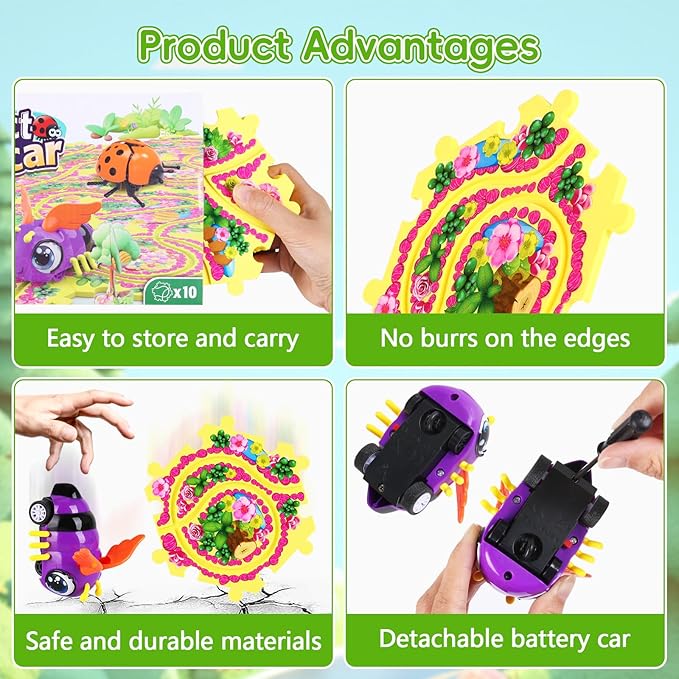 10Pcs Puzzle Track Car Play Set for Toddlers, Puzzle Racer Kids Car Track Set, Race Tracks for Kids Ages 4-8, Educational Puzzle Car Toys for 3 4 5 Year Old Boys (Bee)