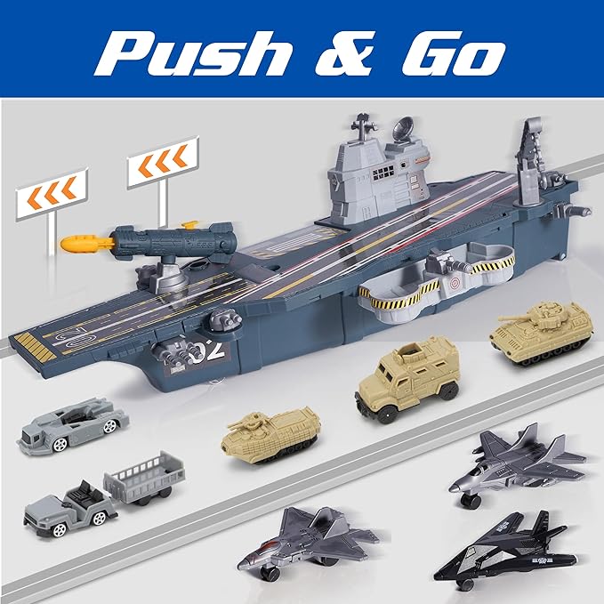 Military Aircraft Carrier Toys, Army Toys with 10 Vehicles, Fighter Jet Helicopter Tanks and Army Men Action Figures Toy for Kids Boys Girls