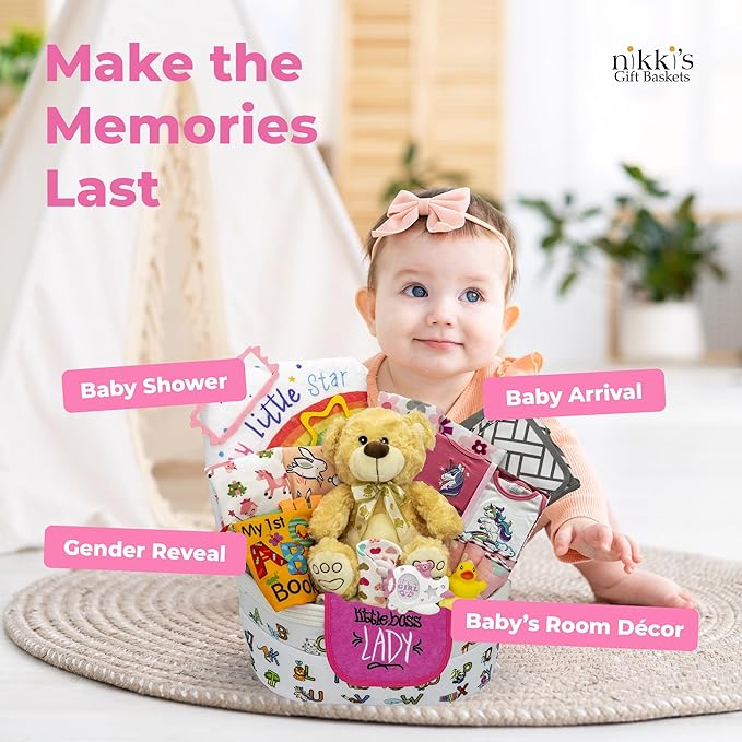 Bundle of Joy Deluxe New Baby Girl Gift Set | Baby Essentials for Expecting Moms & Parents | 25-Piece Newborn Gift Basket Hamper Layette Set for Gender Reveal | Pink - Nikki's Gift Baskets