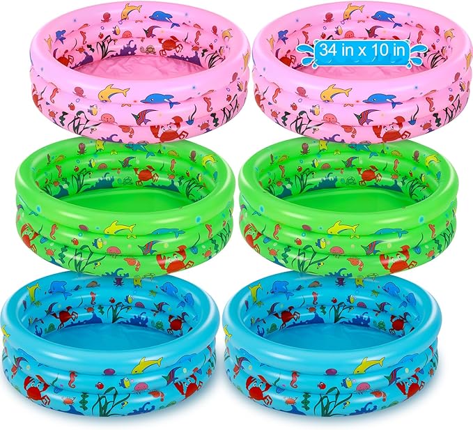 Jerify 6 Pack Kiddie Pool for Toddler 34 x 10 Inch Inflatable Kids Swimming Pool Small Baby Blow up 3 Rings Round Baby Padding Ball Pond for Indoor and Outdoor Water Game Play Center(Animal Style)
