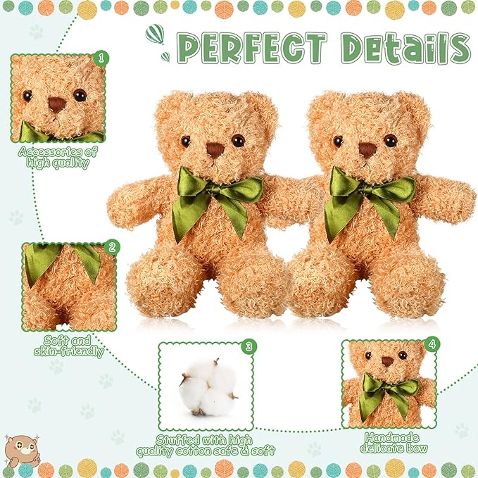 HyDren 24 Pcs Bear Stuffed Animals Bulk Cute Bear Plush Doll for Kids 10 Inch Children's Sleeping and Playing Toy Preschool Animals with Bow for Baby Shower Wedding Graduation Birthday Party