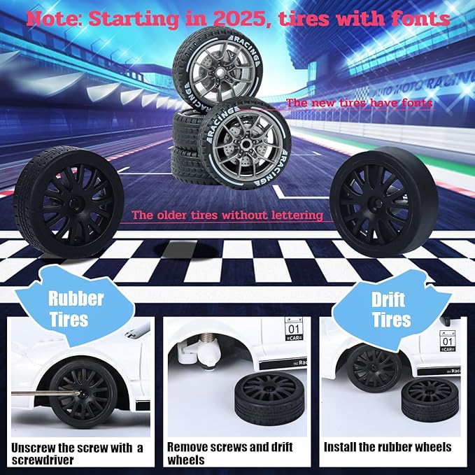 Mini RC Drift Car with Full Proportional Throttle, 1:24 Remote Control Car 4WD Drift GT-RX7 RC Cars Vehicle High-Speed Racing RC Drifting Cars Gifts Toy for Boys Kids (White)