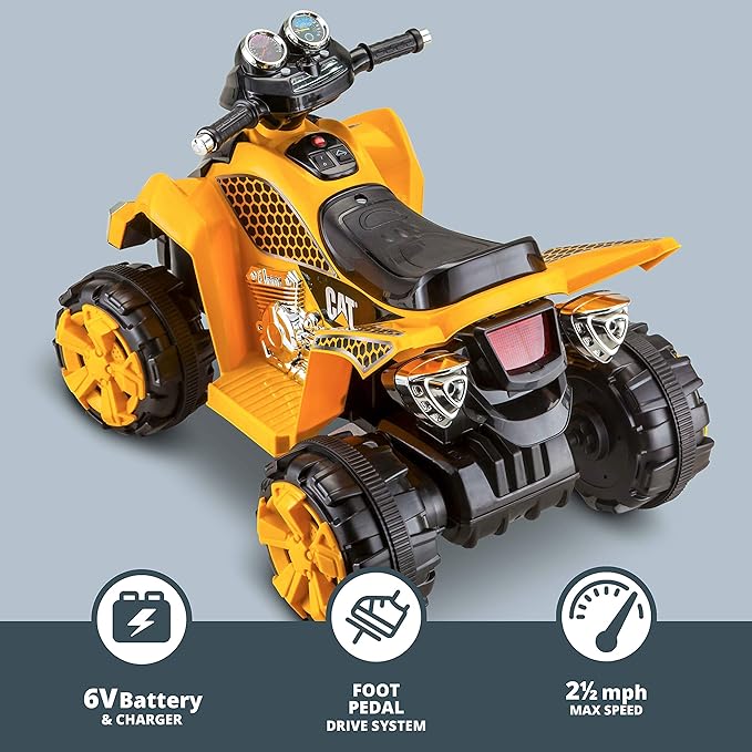 Kid Trax Caterpillar ATV Toddler Ride On Toy, 6 Volt Battery, 3-5 Years, Max Rider Weight of 60 lbs, Single Rider, CAT ATV