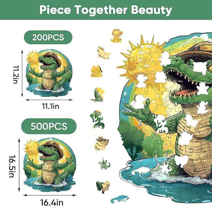 Crocodile Wooden Puzzles for Adults, Alligator Jigsaw Puzzles 500 Pieces, 16.4x16.5in, Unique Shaped Animal Wood Puzzles, Cool Reptile Adult Puzzles, Birthday Gifts for Adults and Kids