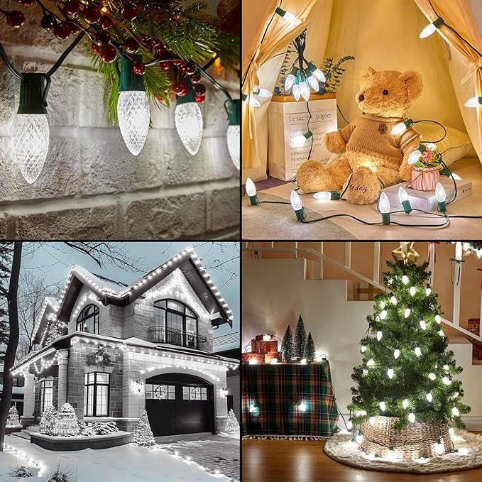 Minetom C9 LED Commercial Outdoor Christmas Lights 150 FT Heavy Duty Connectable UL Certified Pure White C9 Lights for Indoor Roofline Xmas Decor
