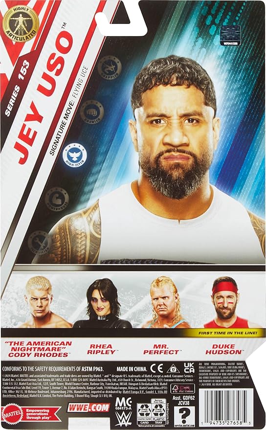 Mattel WWE Jey USO Action Figure, Main Event Series #153 6-inch Collectible with 10 Articulation Points & Life-Like Look