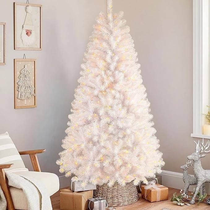 SHareconn 6ft Prelit Premium Artificial Classic Spruce Christmas Tree, 270 Warm White & Color LED Changing Lights, 900 Branch Tips, Perfect Choice for Xmas Decoration,6 FT, White