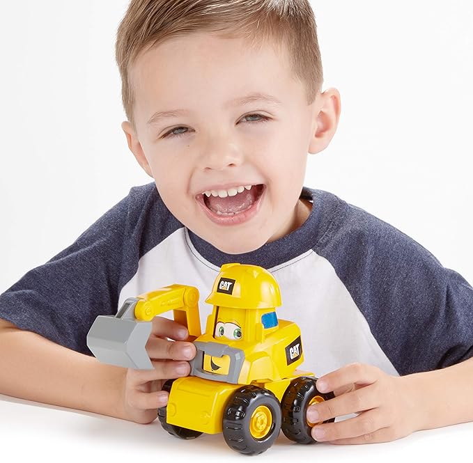 CAT Construction Toys, Junior Crew Construction Pals Excavator EduCATional Preschool Vehicle with Kid Vroom Sounds and Animated Face. for Ages 2+