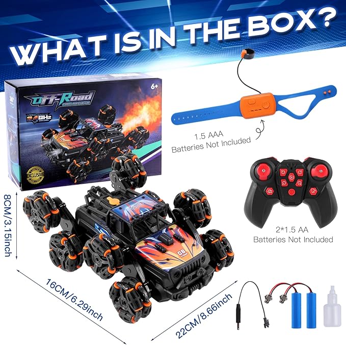 8 Wheels Hand Controlled Rc Stunt Car Toys, Gesture Sensing Remote Control Cars for Boys Age 6 7 8-12 13 14 Year Old, Birthday Gifts Ideas for Kids-Orange