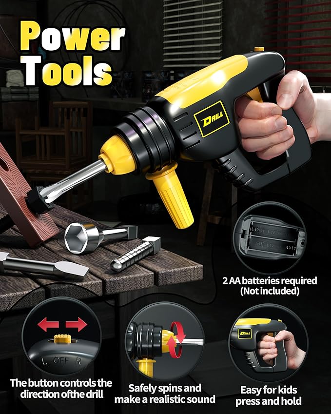 Deejoy Large Truck Builder Kit for Toddlers 3-5, Kids Mechanic Workshop Set with Light and Sound, Removable Engine, Yellow, 15.3x18.7inch