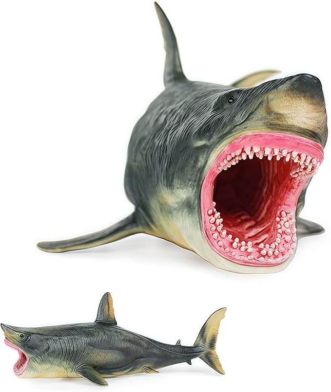 Gemini&Genius Mosasaurus and Megalodon Water Dinosaur Great White Shark Toys Set, Dinosaur with Sea Monster Set for Birthday Cake Toppers, Action Figure Toy Collections, Play or Display Toys for Kids