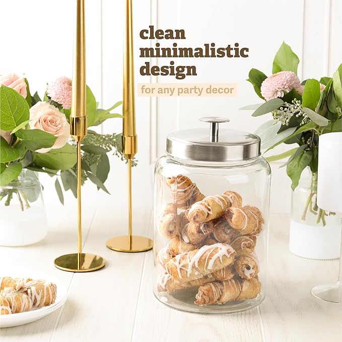 1 Gallon Large Glass Cookie Jar with Airtight Metal Lids - Food Storage Container for Freshness - For Flour, Chewy Pet Treats, Candy, Kitchen Counter Decorative or Laundry Room - Pack of 2