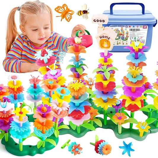 FUNZBO 138pcs Flower Garden Building Set - Easter Spring Toys for 3 4 5 6 7 Years Old Girl, Sorting & Stacking Building Block, STEM Montessori Educational Toy for Kid Toddler Birthday Gift
