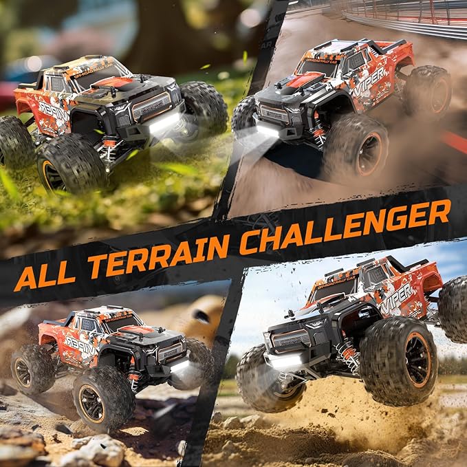 DEERC H16R Brushless Fast RC Cars,1:16 52KM/H High Speed Remote Control Car,4X4 All Terrains RC Monster Truck,Waterproof Off-Road Hobby Electric Vehicle Car Gift for Adults Boys,2 Li-ion Batteries
