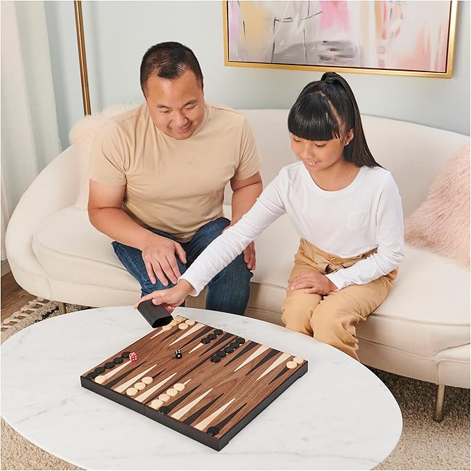 Spin Master Games Legacy Deluxe Wooden Backgammon Classic 2-Player Original Board Game Set with Cups and Dice, for Kids and Adults Aged 8 and up