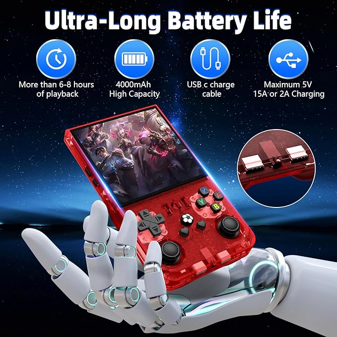 2025 New R36MAX Retro Handheld Game Console, 4.0 Inch IPS Screen Retro Gaming Console, 18000+ Classic Games, Linux System, 4000mAh Battery Portable Pocket Mini Arcade, Built-in 64G, Red