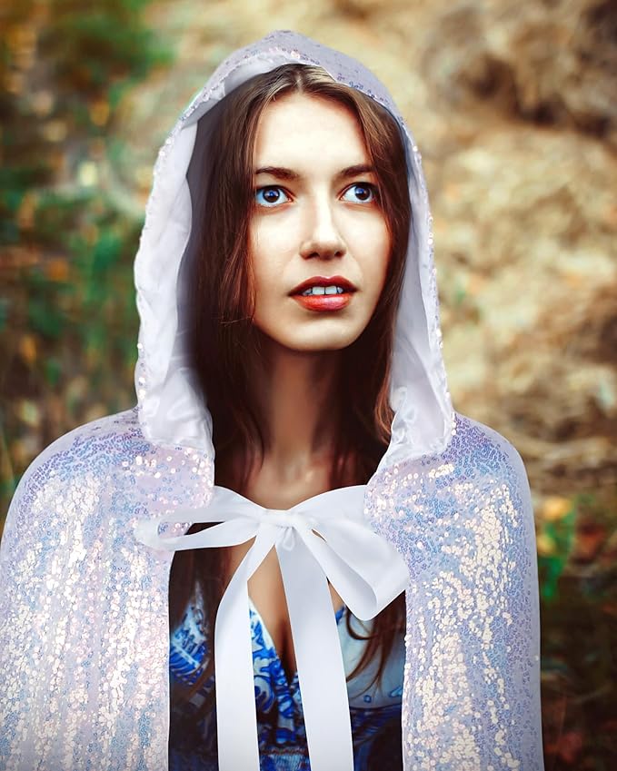 Suhine Halloween Sequins Women Princess Hooded Cape Costume Shiny Fairy Mermaid Cloaks for Cosplay Party God Christmas