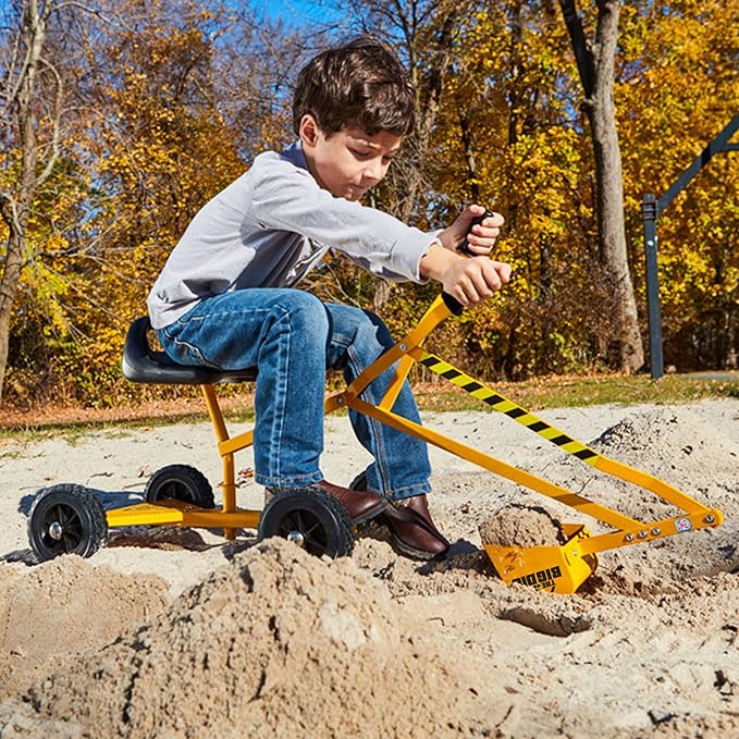 Big Dig Toy Excavator Ride, Sand Digger w/ 360 Rotation Base for Kids Ages 3 & Up, Yellow