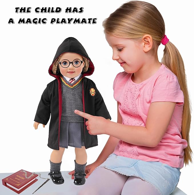 Magic School Uniform Inspired Halloween Costume Doll Clothes Clothing Outfits Accessories Set 10 Pcs for 18 inch Girl Dolls