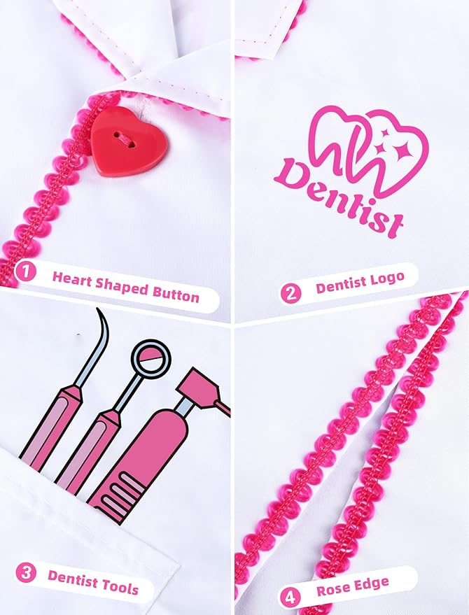 ANPHILE Kids Dentist Costume, Girls Dentist Costume Kids Doctor Costume Play Set for Career Day Dress Up