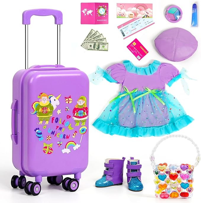 18-inch-Doll-Clothes and Accessories - Doll-Travel-Suitcase Luggage, Clothes and Shoes, Handbag, Berets,Passport, Notebook, Travel Gear Play Sets(No Doll)