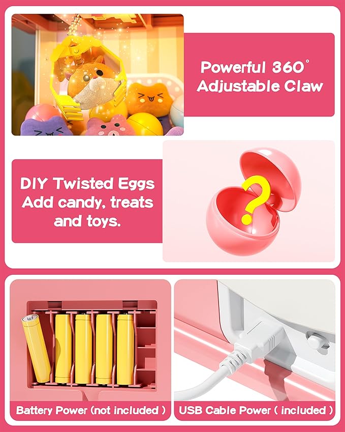 Claw Machine for Kids, Mini Vending Machine with Music, Prize Dispenser Toys for Girls and Boys, Electronic Claw Game Machine for Party Birthdays, Includes 45 Mini Toys (Medium)