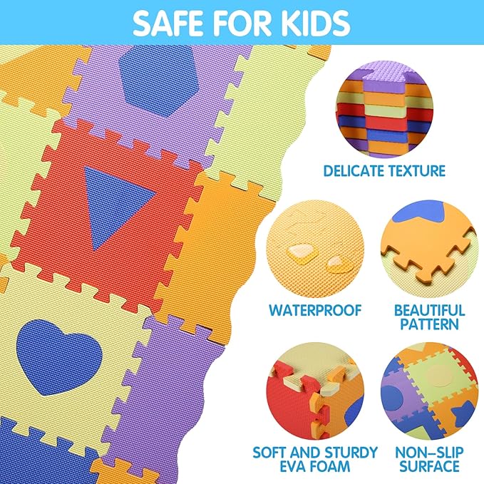 Foam Play Mat for Kids,25Pcs Square Interlocking Puzzle Floor Mat,Baby Play Mat Floor Mat Foam Puzzle Playmat for Toddlers with Fence(Shape-CSH028