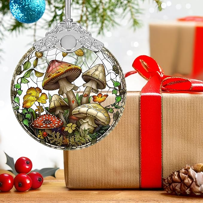 2025 Christmas Tree Ornament - Stained Glass Mushroom Holiday Decor, Christmas Decoration, Gift Idea for Friends, Exchange